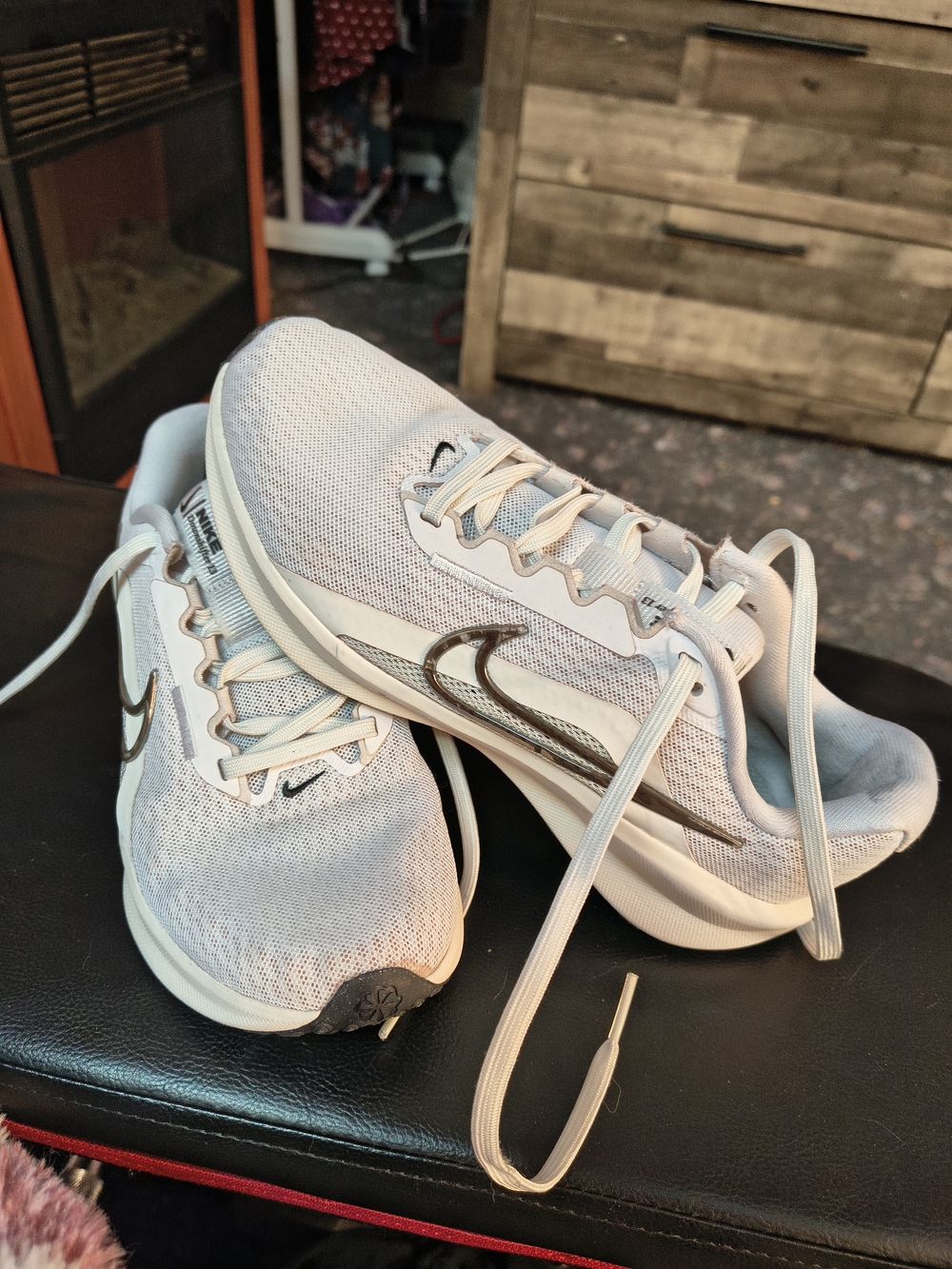 Nike Women's White Running Shoes with Metallic Swoosh